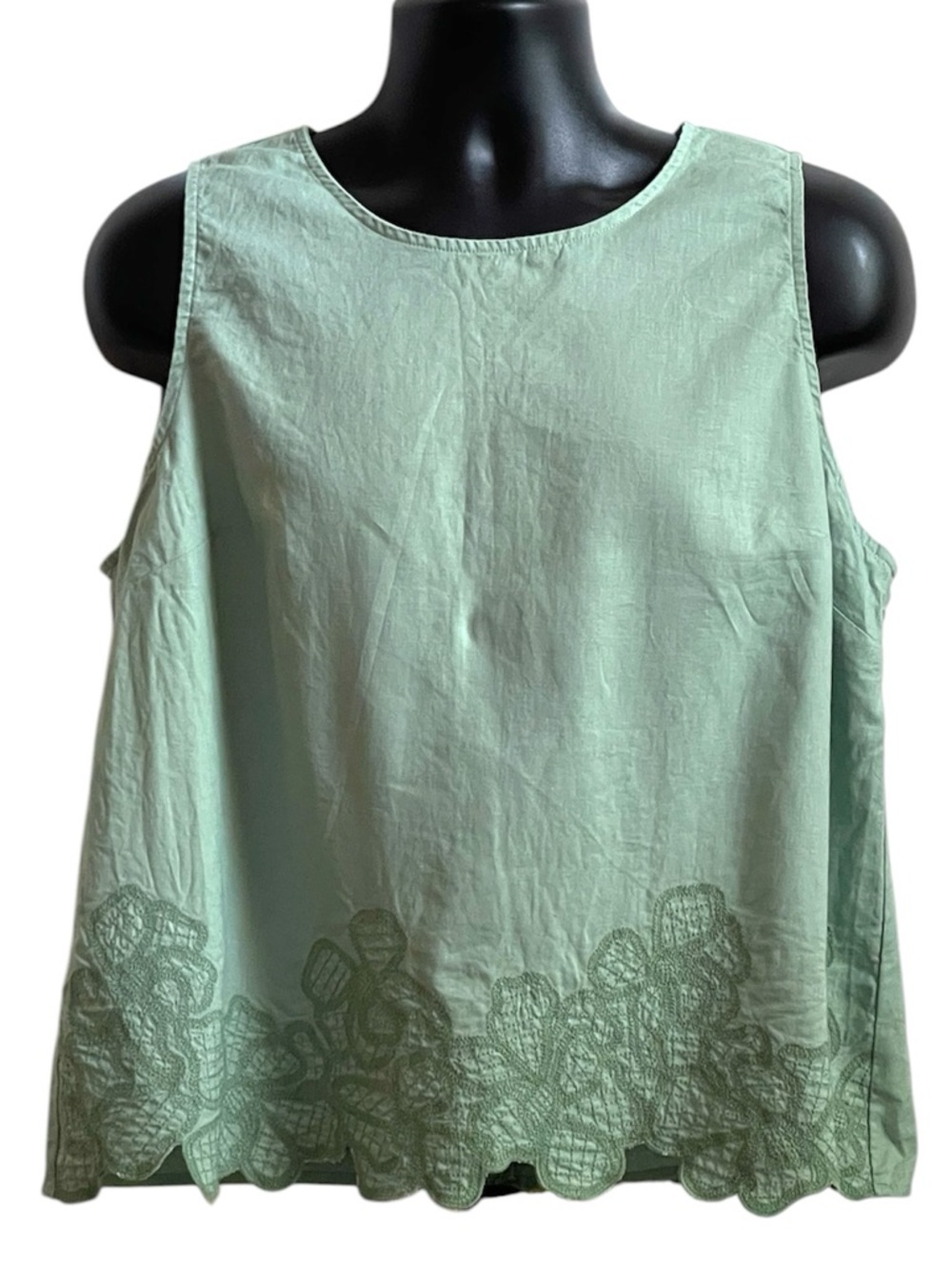 J.Crew Linen Blend Tank Top XL Sage Green Eyelet Hem Sleeveless